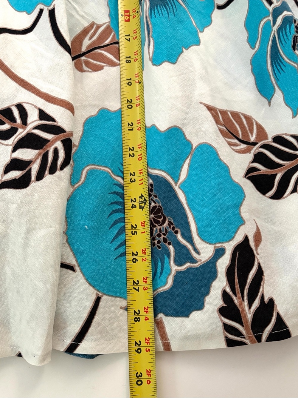 Polvere Pure Linen Italy Floral Flared Open Front Skirt White Blue size Large - Picture 13 of 16